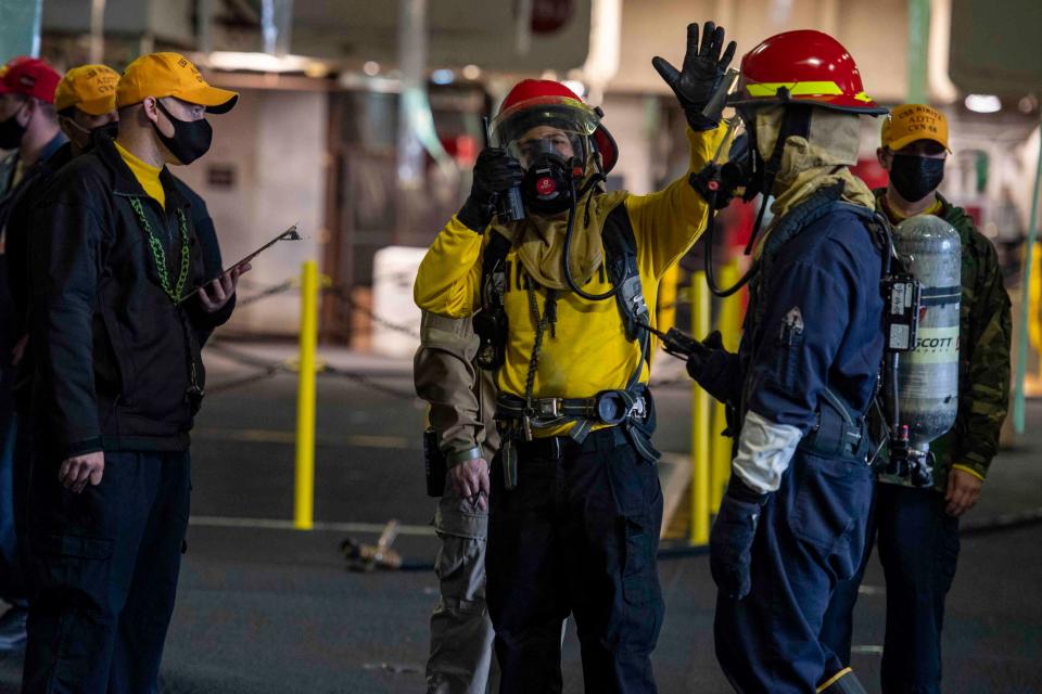 Sailors establish communications during a fast cruise aboard the aircraft carrier USS Nimitz (CVN 68). The fast cruise consists of equipment tests, simulations, scenarios, which refresh and train Sailors for underway periods. Nimitz is currently undergoing a planned incremental availability maintenance period at Puget Sound Naval Shipyard.