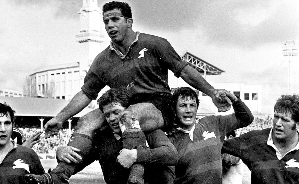 John Sattler is chaired off the field by South Sydney teammates after the 1970 grand final. (Photo by Fairfax Media via Getty Images)