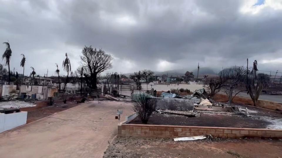 PHOTO: The aftermath of the Maui wildfires in Lahaina is shown in this still from a video taken by firefighter Aina Kohler on Aug. 10, 2023. (Courtesy of Aina Kohler)