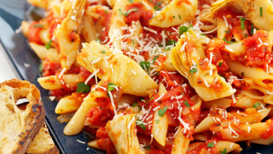 <p>Sheila Lukins</p><p>This pasta hinges on the oil from the artichokes, because it is flavorful and adds punch.</p><p><strong>Get the recipe: <a href="/30001/sheilalukins/plum-tomatoes-and-artichokes-with-penne/" data-ylk="slk:Plum Tomatoes And Artichokes With Penne;elm:context_link;itc:0;sec:content-canvas" class="link ">Plum Tomatoes And Artichokes With Penne</a></strong></p>