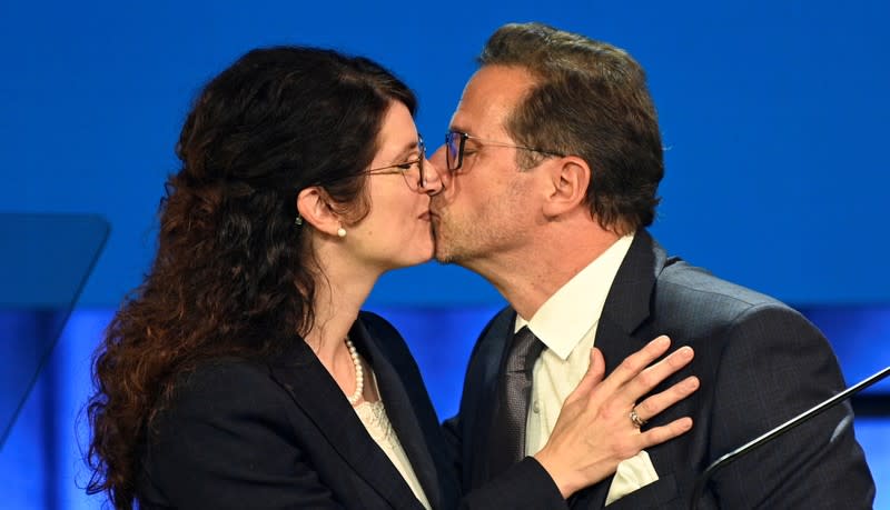 Bloc Quebecois leader Yves-Francois Blanchet reacts after Canada's federal election in Montreal