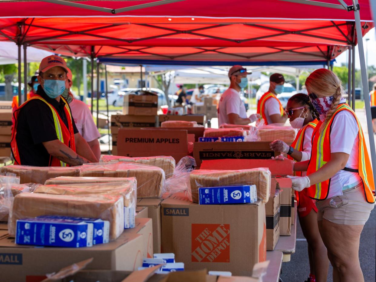 Food Distribution at Central Broward Regional Park in Florida. Feeding South Florida during COVID-19 coronavirus pandemic.