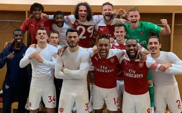 Bernd Leno posted a picture on Instagram of Arsenal's players celebrating their 4-2 win over Tottenham earlier this month - Bernd Leno/Instagram