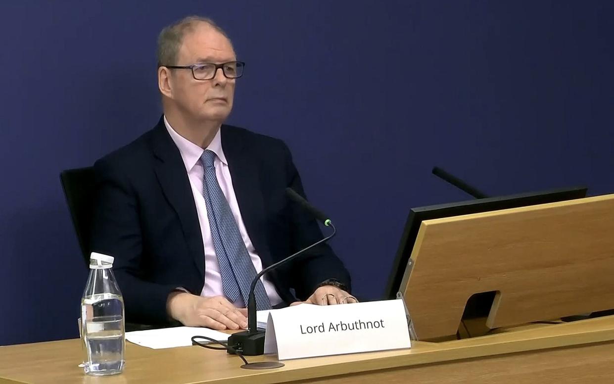 Lord Arbuthnot giving evidence to the Post Office inquiry