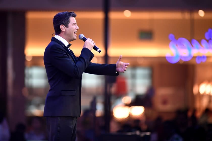 DOHA, QATAR - APRIL 08: Sebastien Izambard of Il Divo performs during the Grand Opening of The Mall of Qatar at Mall of Qatar on April 8, 2017 in Doha, Qatar. (Photo by Ian Gavan/Getty Images for Mall of Qatar)