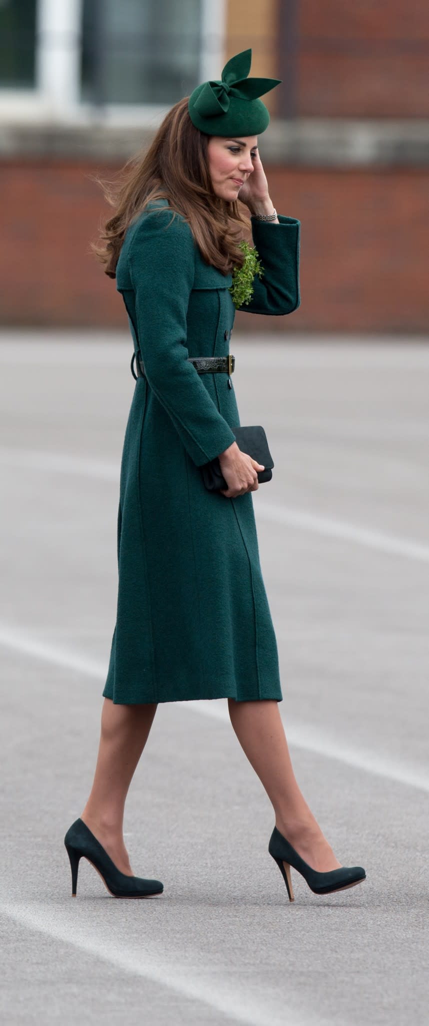 <p>The Duchess finished off her look with a green, felt Gina Foster hat.<em> [Photo: PA]</em> </p>