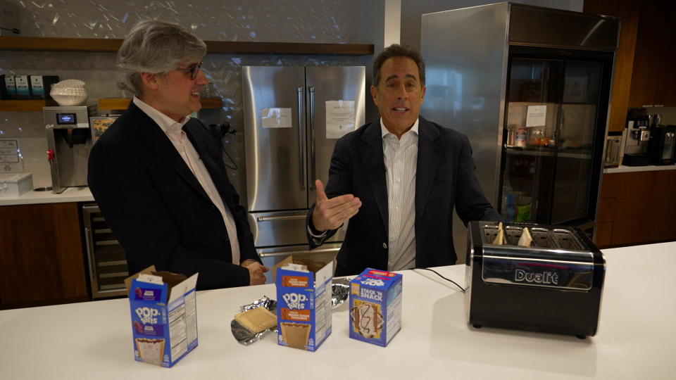 Correspondent Mo Rocca with comedian Jerry Seinfeld, and some of the stars of Seinfeld's new movie: Kellogg's Pop-Tarts.  / Credit: CBS News