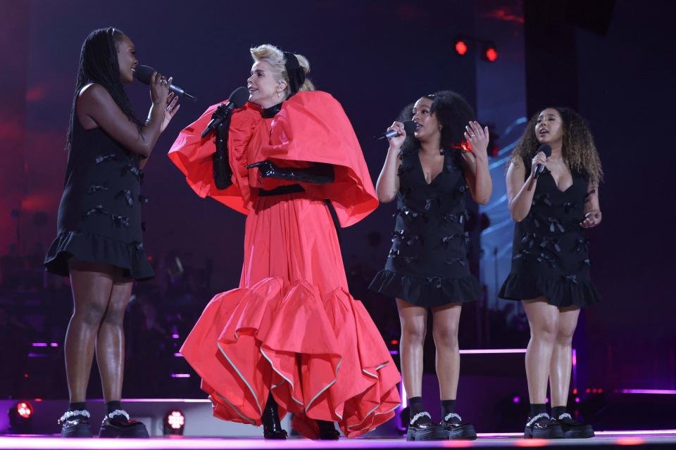 British singer-songwriter Paloma Faith performs inside Windsor Castle grounds at the Coronation Concert, in Windsor, west of London on May 7, 2023.