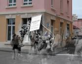 The combined images suggest Allied soldiers helping civilians remove a German sign from a modern house.<br><br>(<a href="http://www.flickr.com/photos/hab3045/collections/72157629378669812/" rel="nofollow noopener" target="_blank" data-ylk="slk:Courtesy of Jo Teeuwisse;elm:context_link;itc:0;sec:content-canvas" class="link ">Courtesy of Jo Teeuwisse</a>)