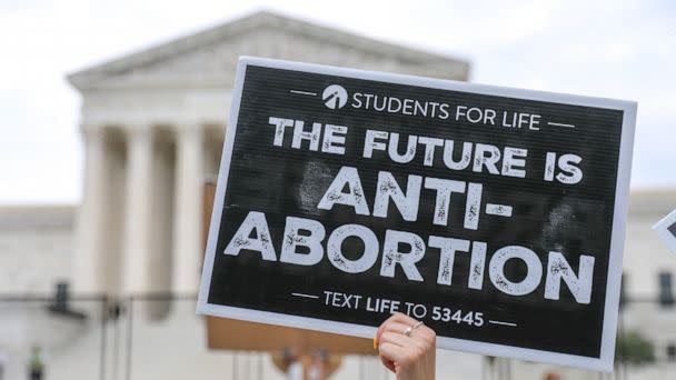 PHOTO: Protesters from both sides of the abortion debate wave competing scripture interpretations during a rally outside the Supreme Court, June 21, 2022.  (Anadolu Agency via Getty Images)