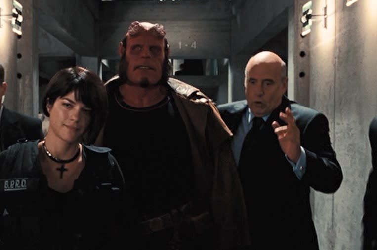 Jeffrey Tambor (right) with Selma Blair and Ron Perlman in 'Hellboy II: The Golden Army' (credit: Universal)