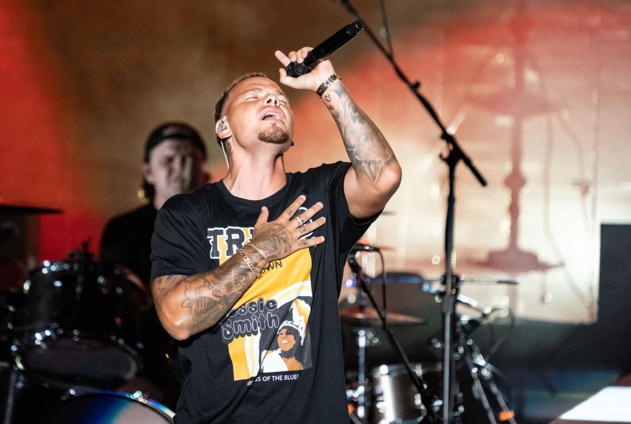 Kane Brown performs his country hits at Wells Fargo Arena on Thursday night.