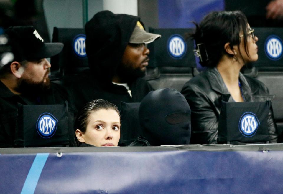 Kanye West and his wife Bianca Censori are pictured during the Inter Milan v Atletico Madrid Champions Leg match (REUTERS)