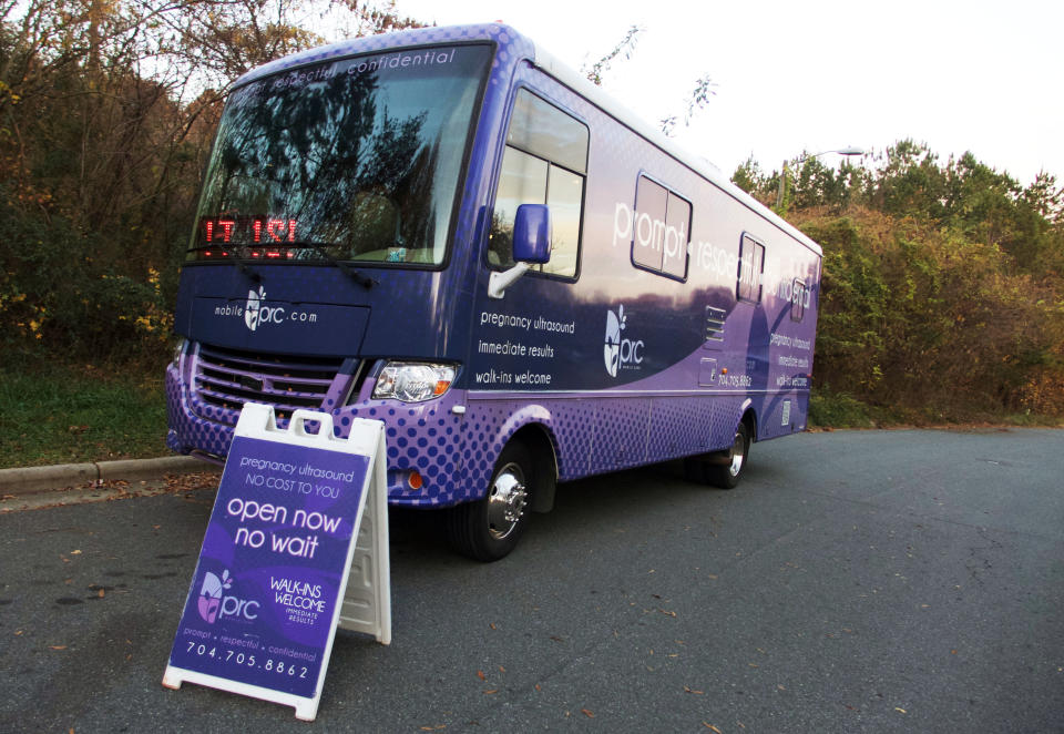 One of the two PRC Charlotte mobile crisis pregnancy centers parks just up the road from APWHC Charlotte.&nbsp;