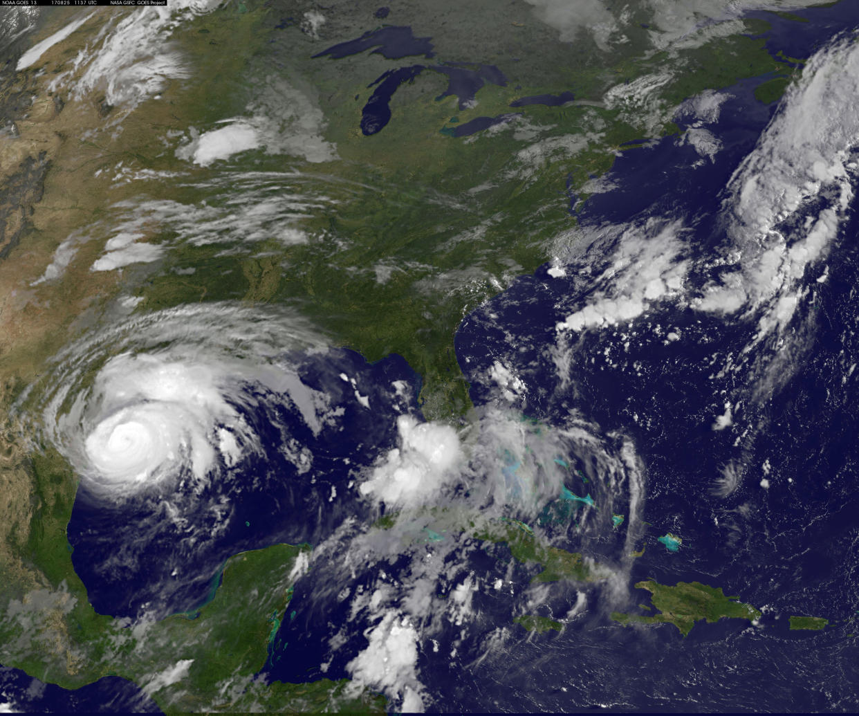 Hurricane Harvey, seen approaching the Texas coast in August.&nbsp; (Photo: NOAA / Reuters)