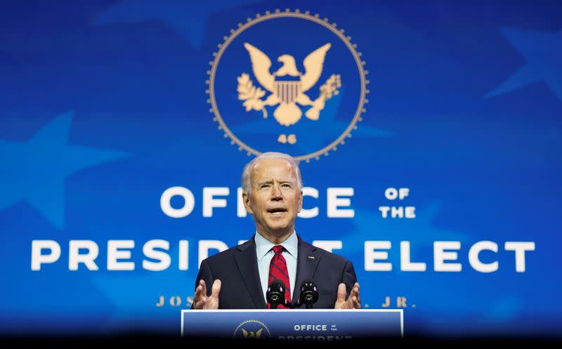 U.S. President-elect Joe Biden announces members of his health team in Wilmington, Delaware