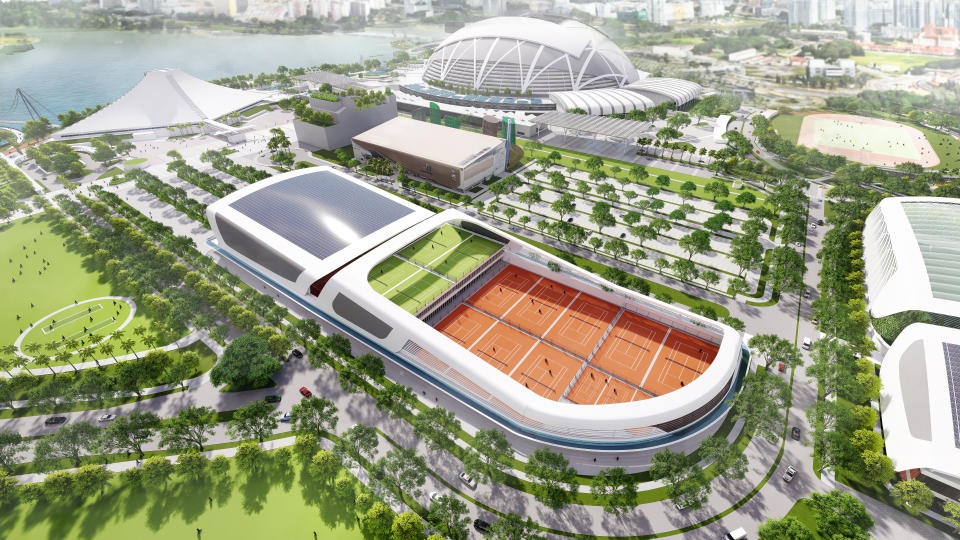 The new Kallang Tennis Centre in the Kallang Alive precinct. (INFOGRAPHIC: Sport Singapore)