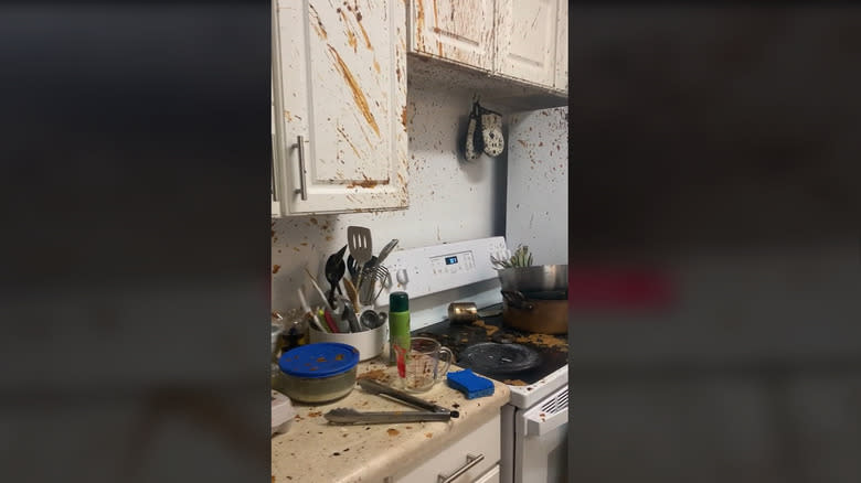 Caramel exploded all over kitchen