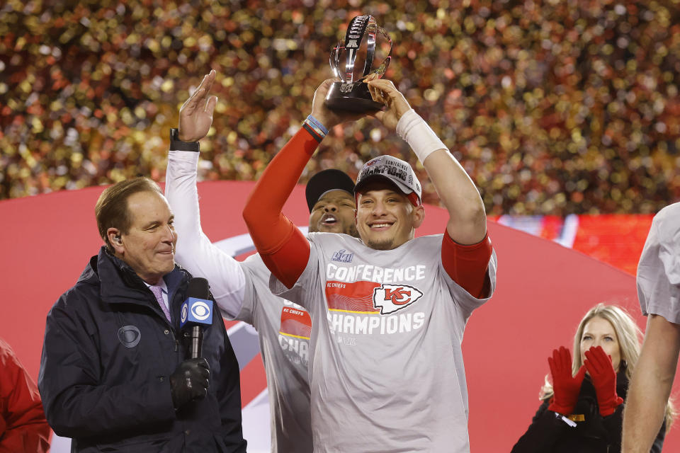 Patrick Mahomes and the Chiefs are headed back to the Super Bowl after beating the Bengals 23-20 to win the AFC championship. (Photo by David Eulitt/Getty Images)