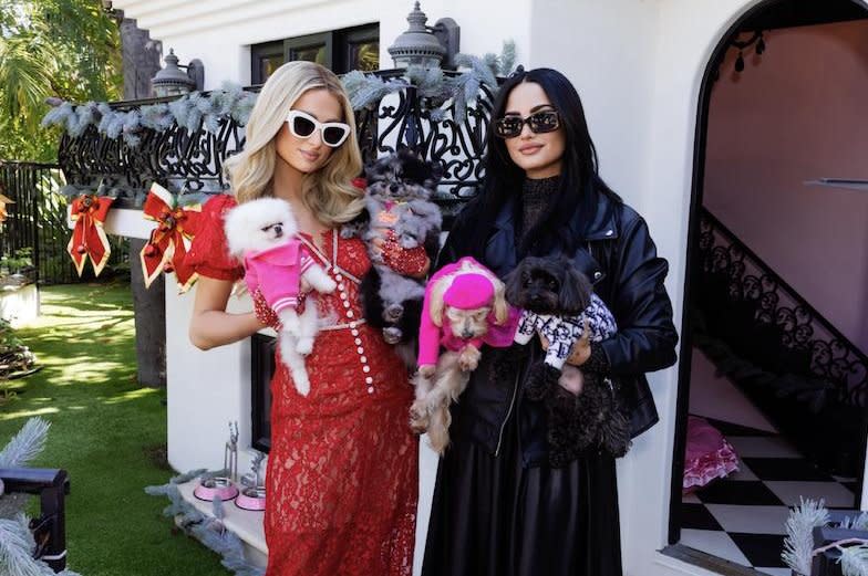 Demi Lovato (R) and Paris Hilton appear in "A Very Demi Holiday Special." Photo courtesy of The Roku Channel