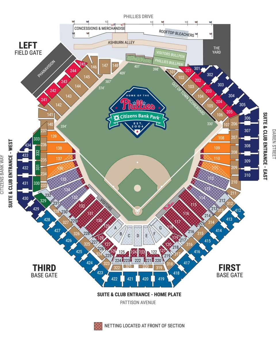 The Philadelphia Phillies seat map for Citizens Bank Park.