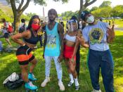 <p>Antoinae Goodman, Joshua Achillez Cochran, Troi Warren and Chance The Rapper get together at the Pre-Juneteenth Joy Ride on Thursday in Chicago. </p>