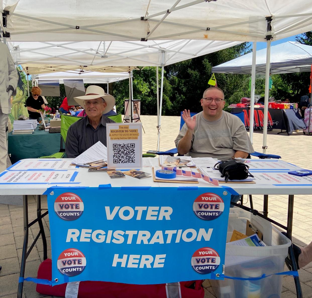 Getting people registered to vote at the 2022 Shenandoah Valley Juneteenth celebration at Frontier Culture Museum in Staunton, Virginia.