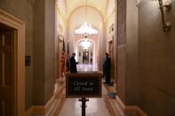 U.S. Capitol Police secure the area around the Senate chamber on the fourth day of the Senate impeachment trial of President Trump