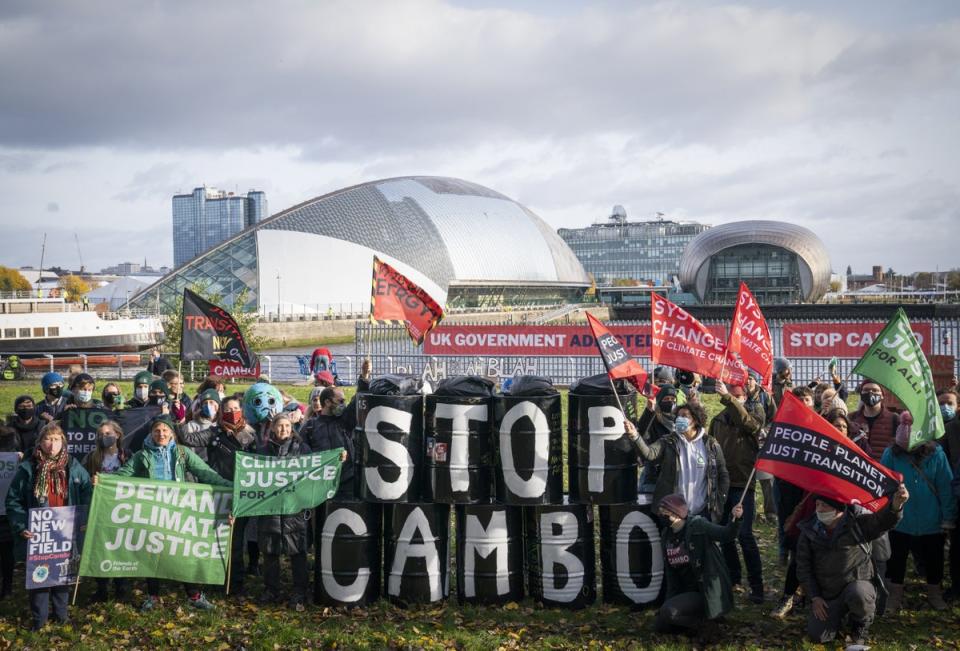 Friends of the Earth call for an end to all new oil and gas projects in the North Sea during last year’s Cop26 summit in Glasgow (PA)