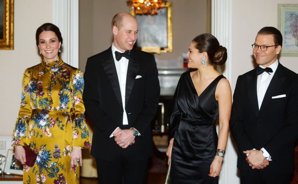 The Duchess donned a $3400 Erdem dress for the formal dinner. Photo: Getty