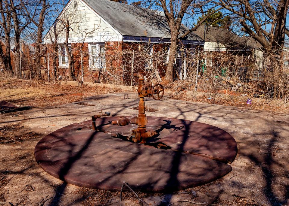 An abandoned well site is pictured Feb. 8, 2022, in the 2100 block of N Stonewall Avenue in Oklahoma City. With the Inflation Reduction Act, Congress allocated $81 million for Oklahoma to clean up 1,196 orphaned wells.