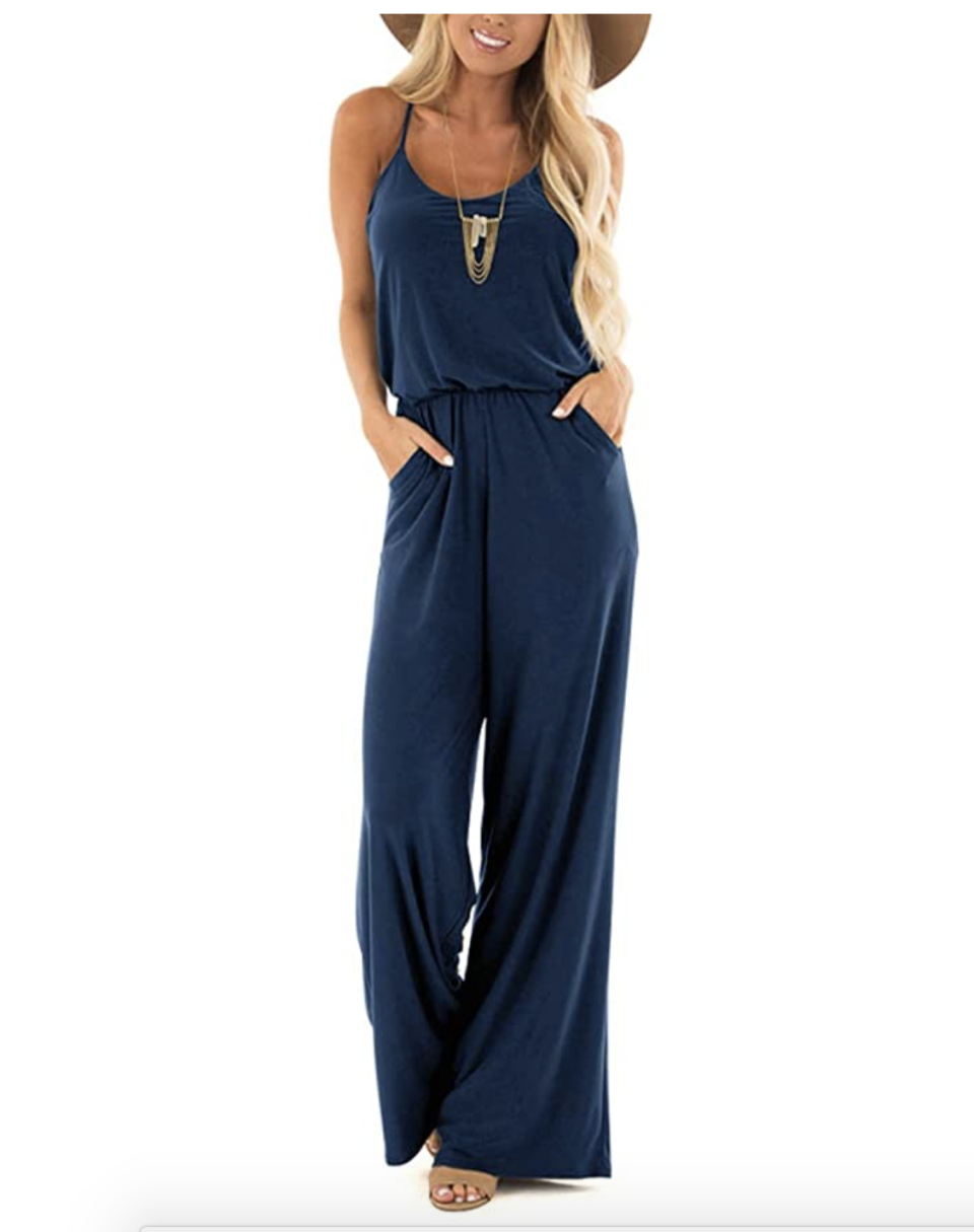 LACOZY Womens Casual Loose Sleeveless Spaghetti Strap Wide Leg Pants Jumpsuit 