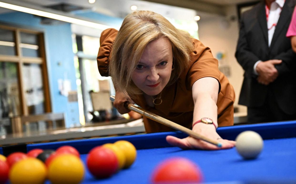 Liz Truss visiting Onside Future Youth Zone in Chelmsford on Monday. Youth centres are likely to be a big part of the Foreign Secretary's efforts to tackle crime should she win the leadership election - Dylan Martinez/Getty Images