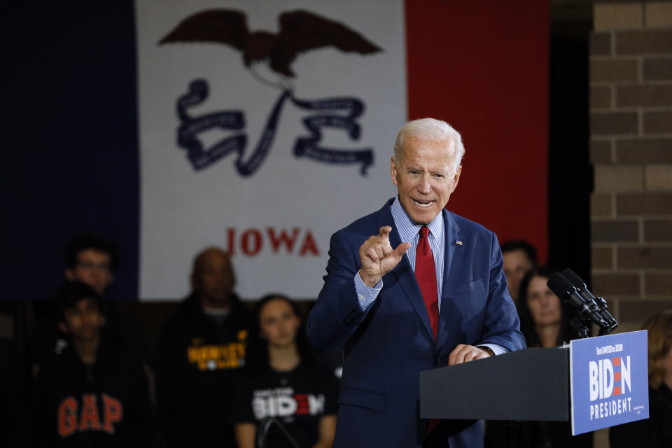 Democratic presidential candidate former Vice President Joe Biden speaks during a community event, Wednesday, Oct. 16, 2019, in Davenport, Iowa. (AP Photo/Charlie Neibergall)