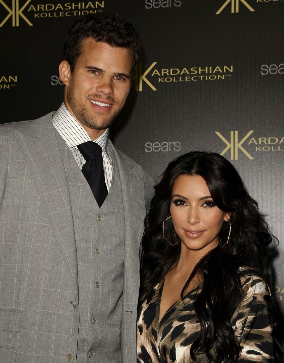 <p>After six months of dating, the reality TV star married NBA player Kris Humphries in <a href="https://www.hollywoodreporter.com/news/kris-jenner-tried-get-kim-kardashian-cancel-wedding-kris-humphries-night-before-1030087#:~:text=Kim%20Kardashian%20married%20pro%20basketball,wedding%20extravaganza%20in%20August%202011." rel="nofollow noopener" target="_blank" data-ylk="slk:a $10 million wedding;elm:context_link;itc:0;sec:content-canvas" class="link ">a $10 million wedding</a> that would later air as a two-part special on <em> Keeping Up With the Kardashians</em>. You know how the story ends: The couple split after 72 days of marriage. </p>