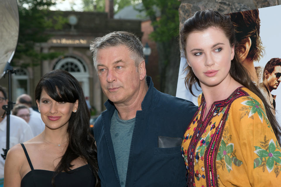  (L-R) Hilaria Baldwin, Alec Baldwin, and Ireland Baldwi on July 24, 2015