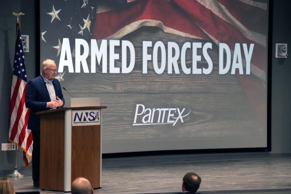Tom Hayden, Vice President Safeguard Security and Emergency Services for Consolidated Nuclear Security, was the keynote speaker for the annual Pantex Armed Forces Day ceremony Tuesday morning.