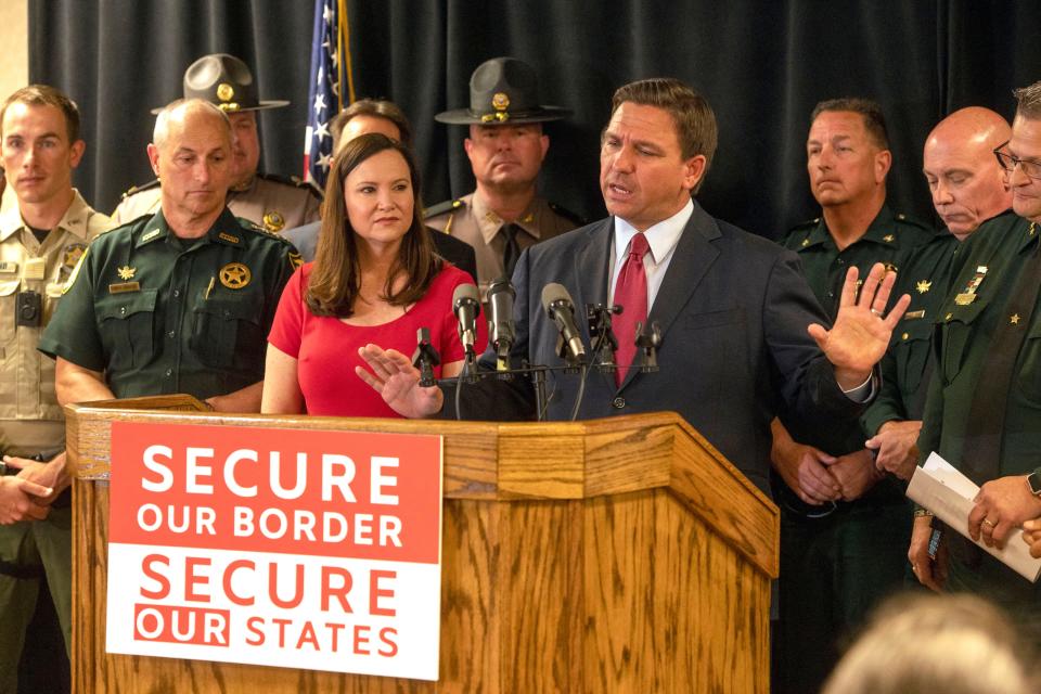 Governor Ron DeSantis speaks to the press during his Secure Our Border Secure Our States  press conference at the Escambia County Sheriff's Office Wednesday, June 16, 2021.