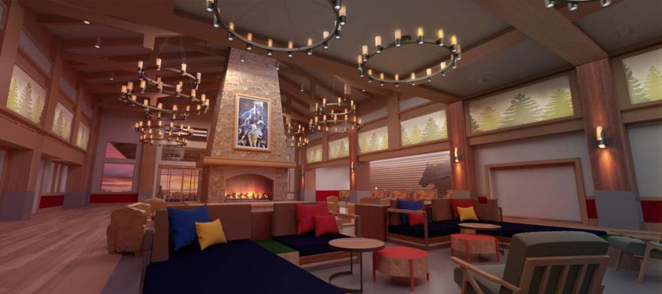 A new rendering of the Great Wolf Lodge lobby for its new indoor water park resort set for an opening date of October 2024 in Naples, Florida.