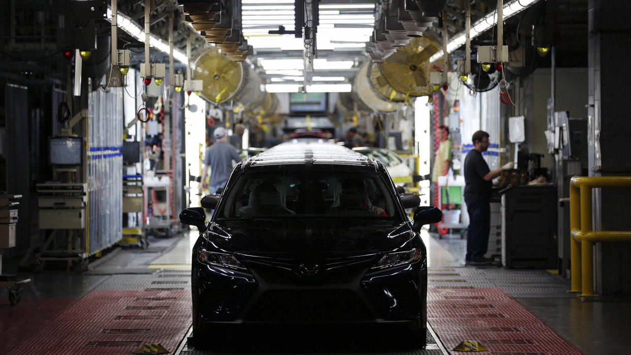  Vehicles coming off the assembly line at a Toyota manufacturing plant. 