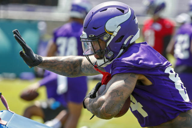 Minnesota Vikings tight end Irv Smith runs up field after making a  reception during the second half of an NFL football game against the Oakland  Raiders, Sunday, Sept. 22, 2019, in Minneapolis. (