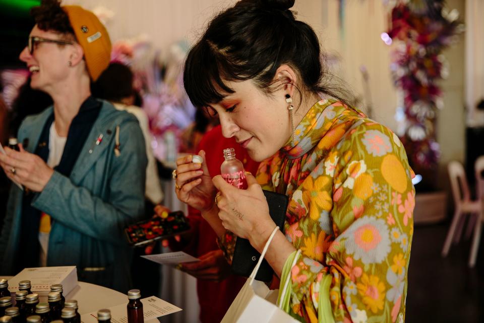 Journalist Lauren Yoshiko at the oil blending workshop with Fine Healing Goods.