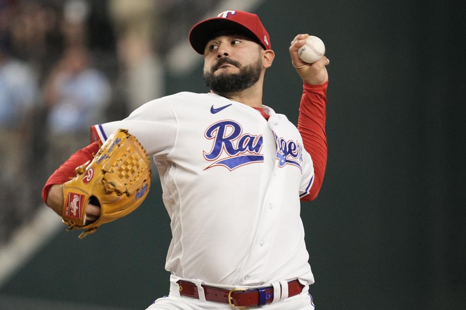 Rangers pitcher Martin Perez pitches during the first inning against the Tigers on Tuesday, June 27, 2023, in Arlington, Texas.