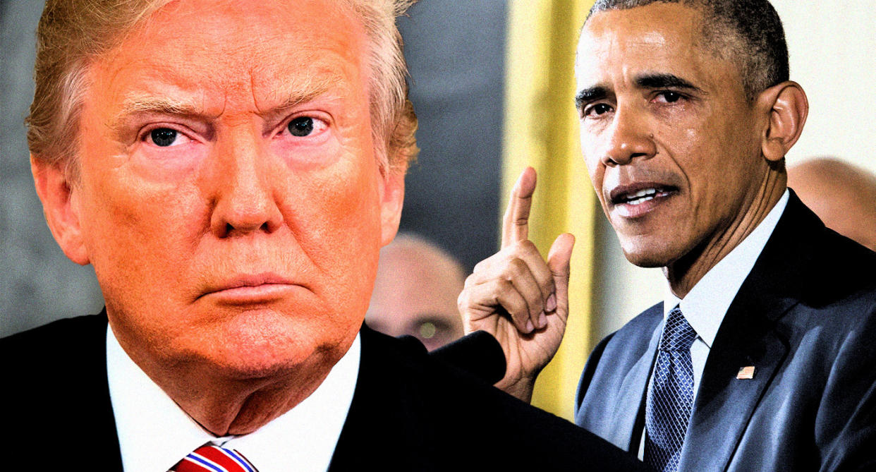 President Trump and former President Barack Obama. (Photo illustration: Yahoo News; photos: AP, Pablo Martinez Monsivais/AP)