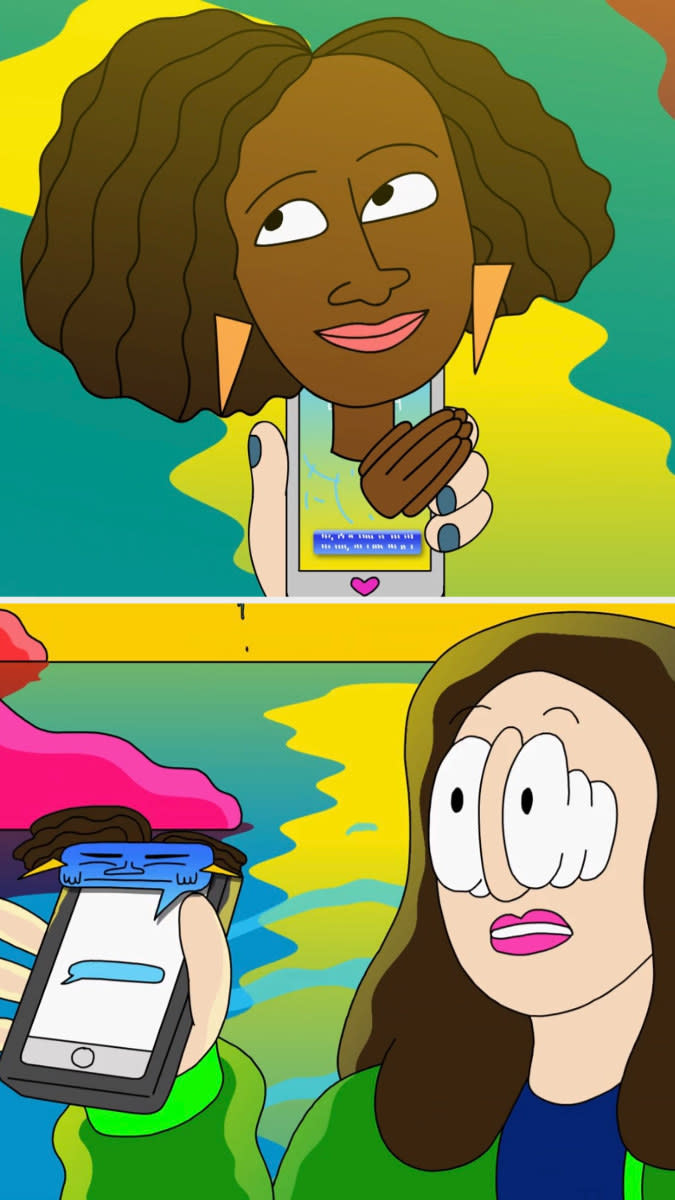 animated photo of Wanda Sykes coming out a cell phone in season 4 episode 4, Mushrooms of Broad City