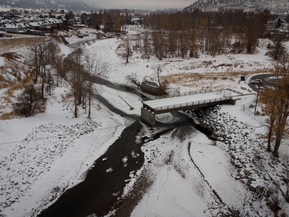 Much of Merritt, B.C., was evacuated in November 2021 after a massive storm caused the Coldwater River to breach its banks. (Maggie MacPherson/CBC - image credit)