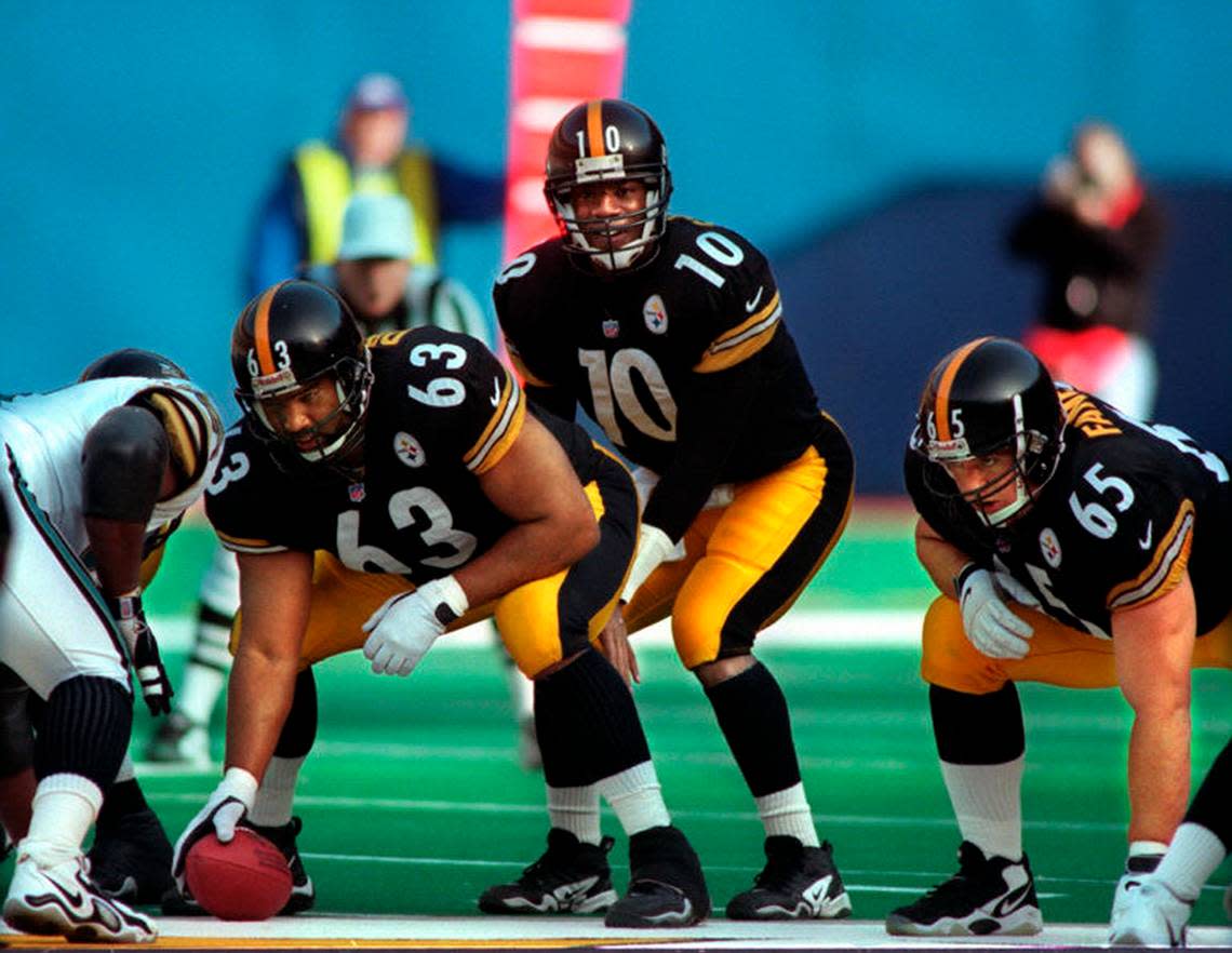 Pittsburgh Steelers center Dermontti Dawson (63) made the Pro Bowl seven times in his 13 seasons in the NFL.