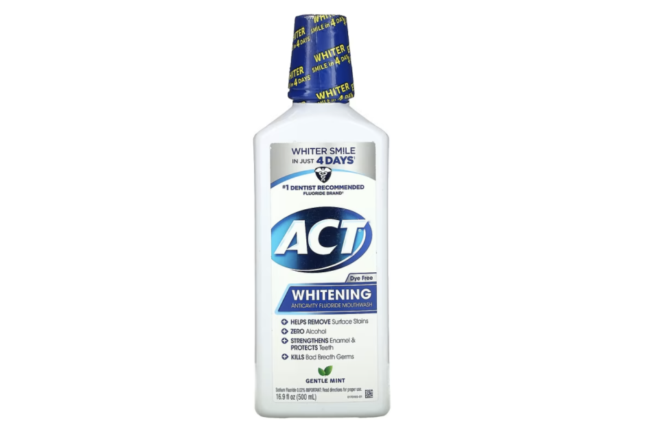 Act, Whitening Anticavity Fluoride Mouthwash, Alcohol Free, Gentle Mint. (PHOTO: iHerb)