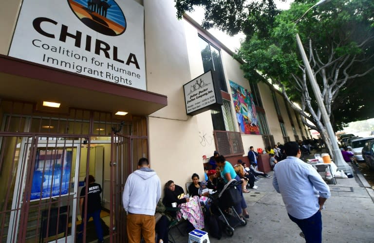 Deferred Action for Childhood Arrivals (DACA) recipients wait in line at the Coalition for Humane Immigrant Rights (CHIRLA) office in Los Angeles in September