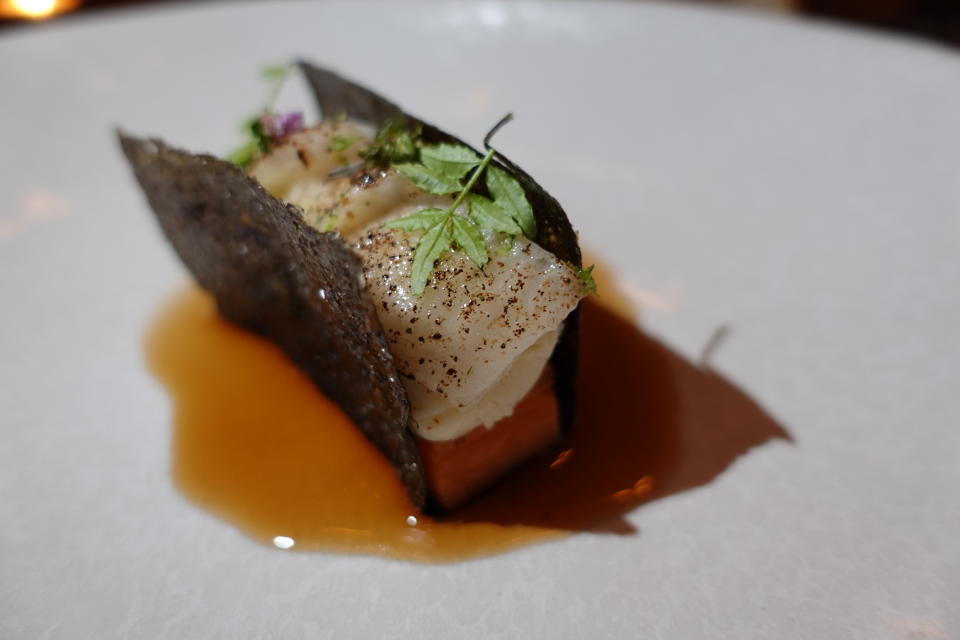 Kagoshima sweet potato terrine, confit bacalao and engawa (Photo: Stephanie Zheng)